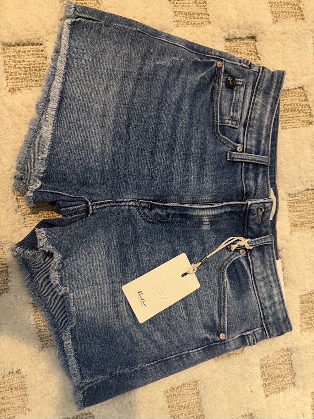 KanCan Medium Blue Frayed Hem Denim Shorts